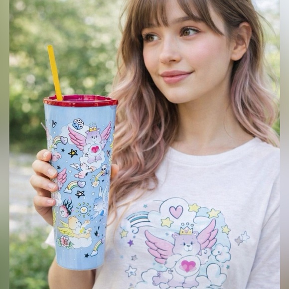 Other - Care Bears Stainless Steel Tumbler w/ Lid & Straw 20oz Graffiti Scribble NEW